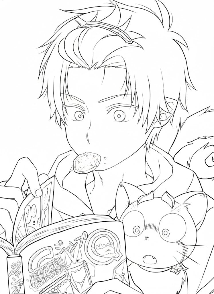 Coloriage Rin Okumura manger des bonbons