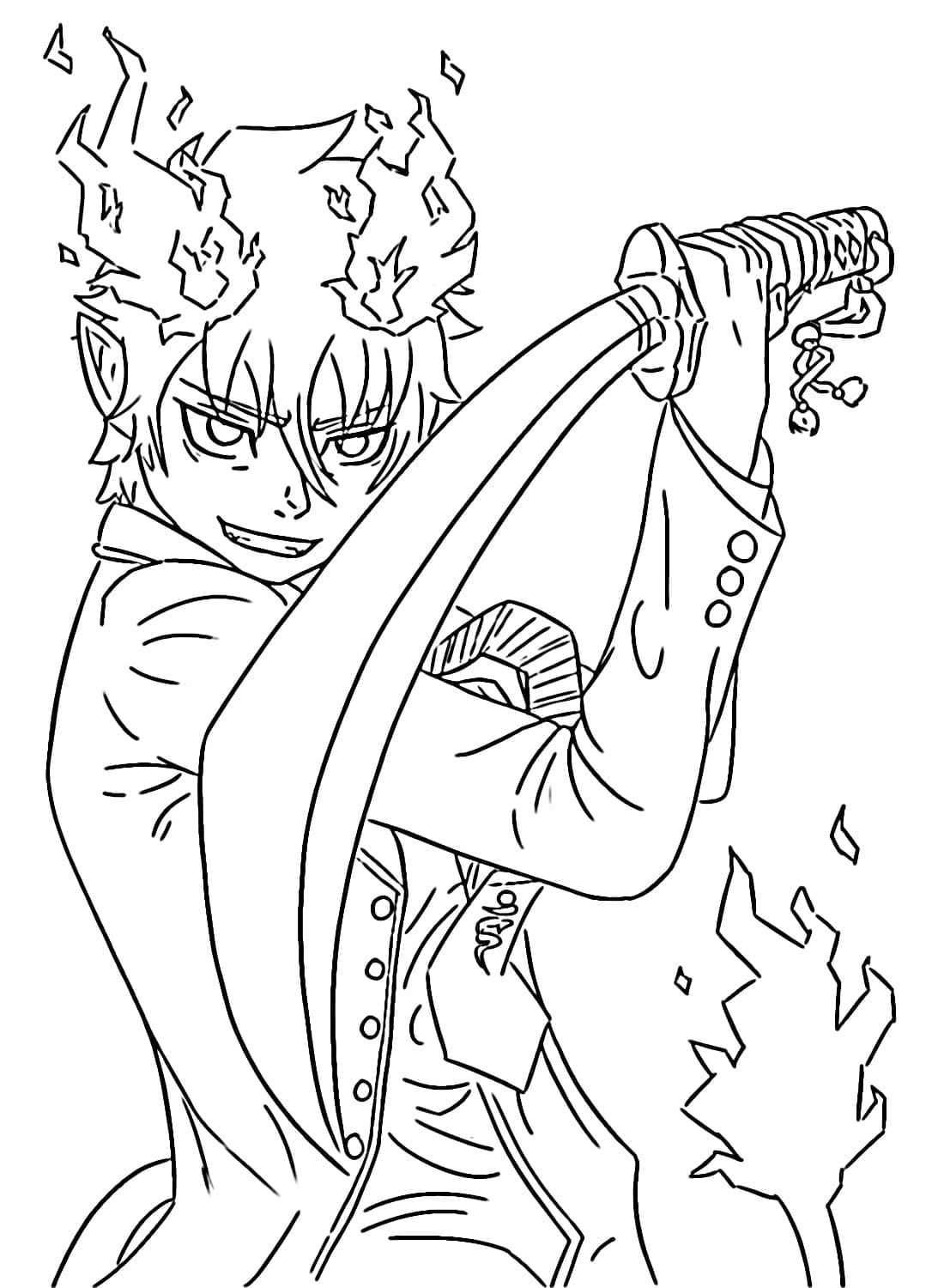 Coloriage Rin Okumura tenant une épée