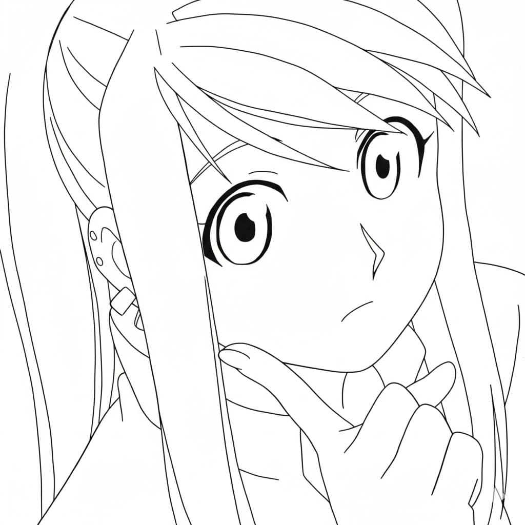 Coloriage Winry Rockbell pense