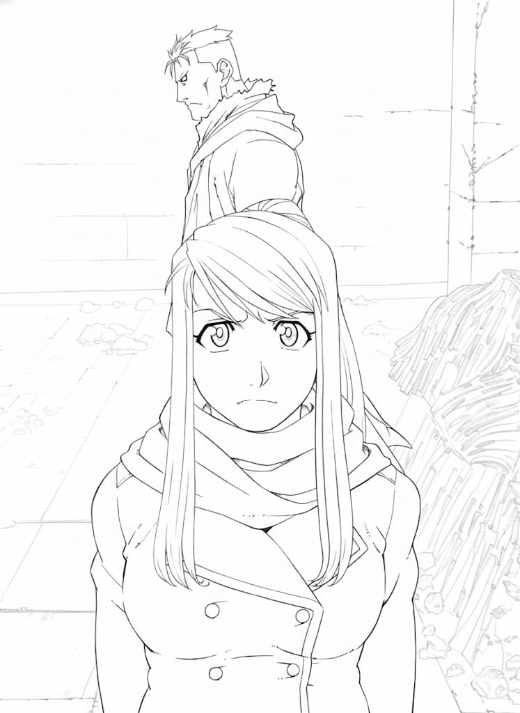 Coloriage Winry Rockbell triste