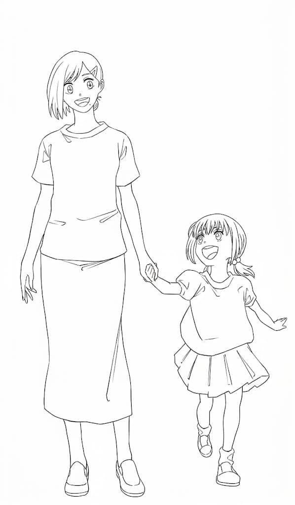 Coloriage Aoi Sakamoto avec sa fille