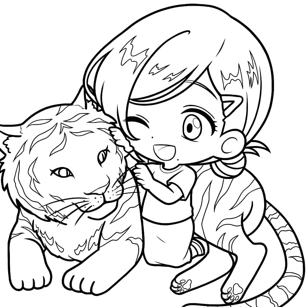 Coloriage Aoi Sakamoto et le tigre