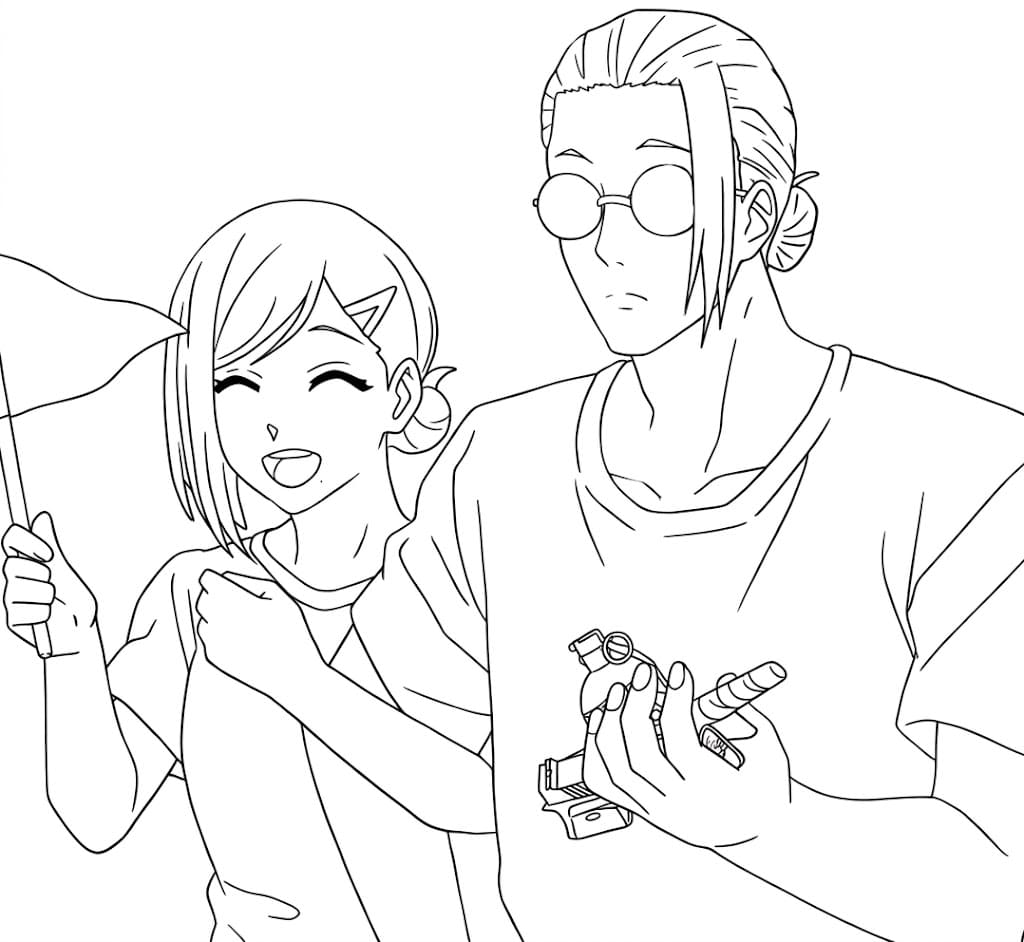 Coloriage Aoi Sakamoto et Taro Sakamoto