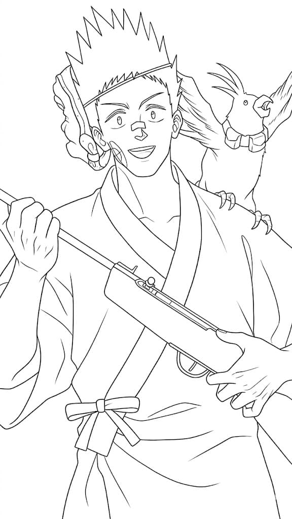 Coloriage Heisuke Mashimo avec un pistolet