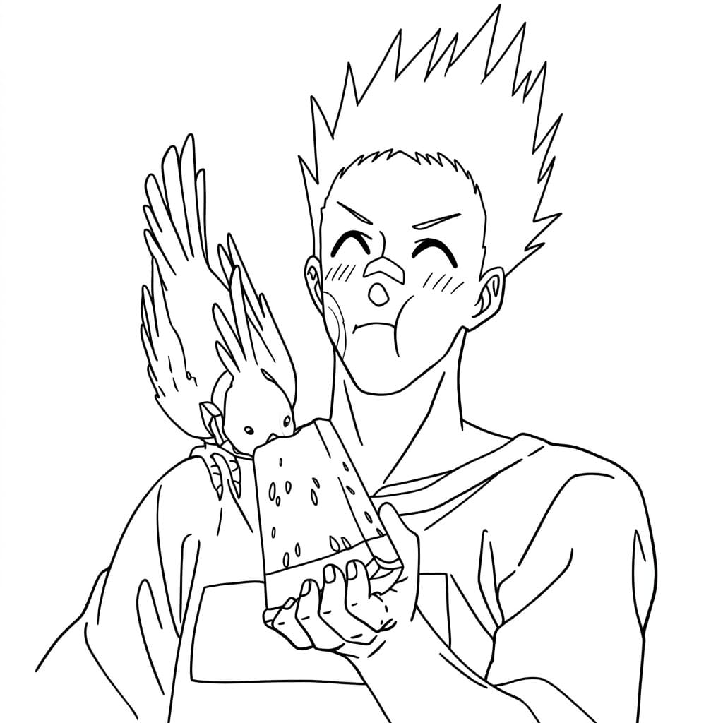 Coloriage Heisuke Mashimo mangeant