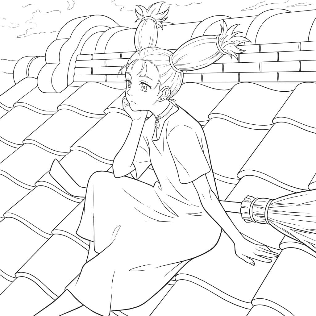 Coloriage Momo Nishimiya assis sur le toit