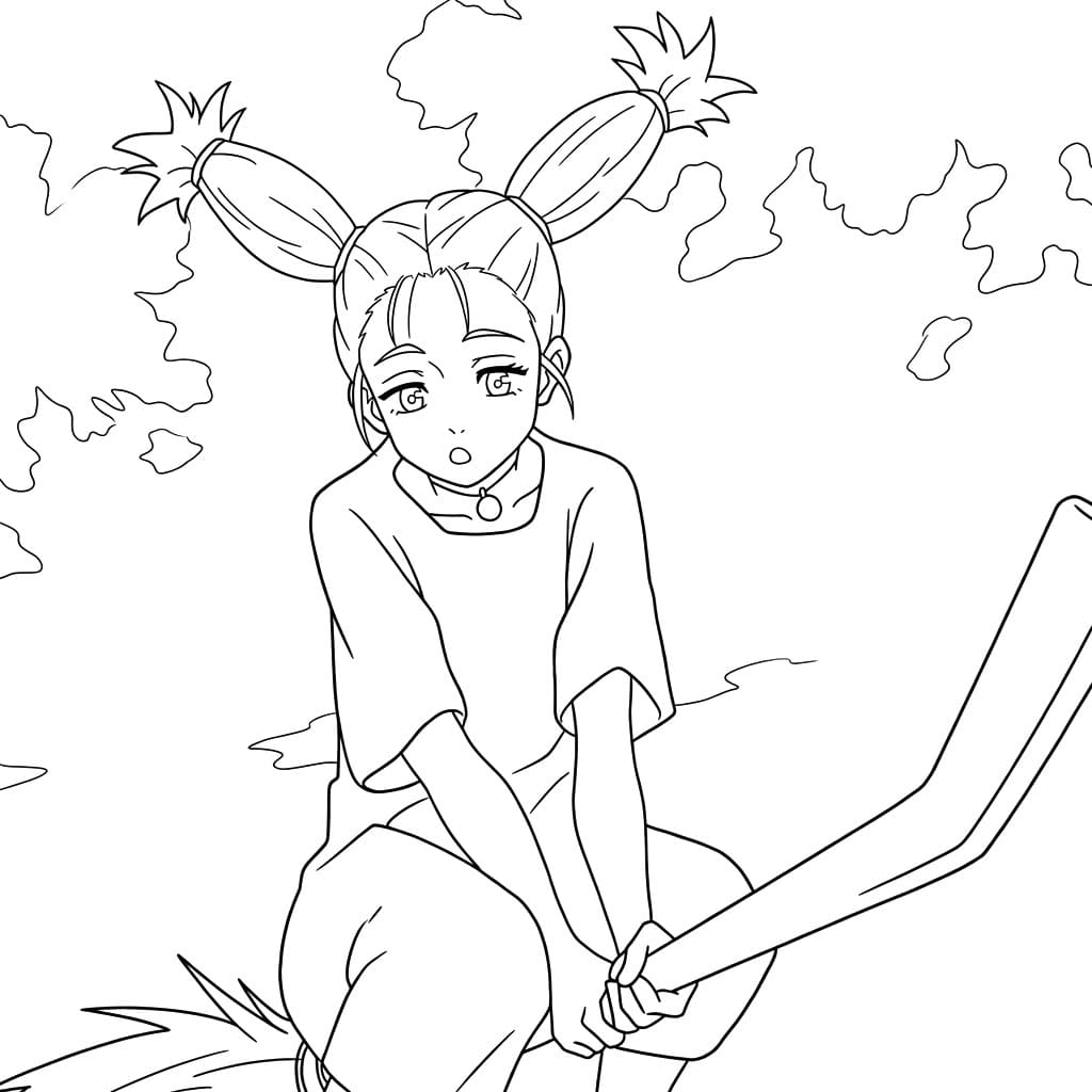 Coloriage Momo Nishimiya sur le balai