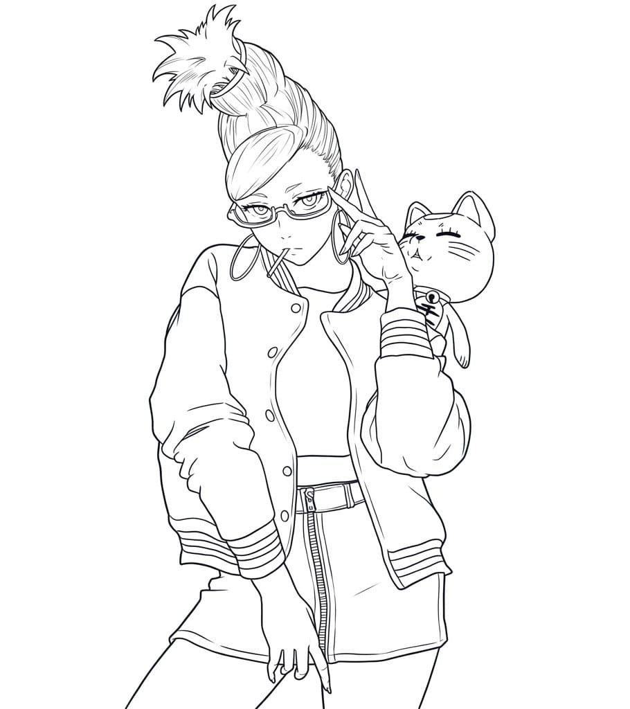 Coloriage Seiko Ayase avec chat