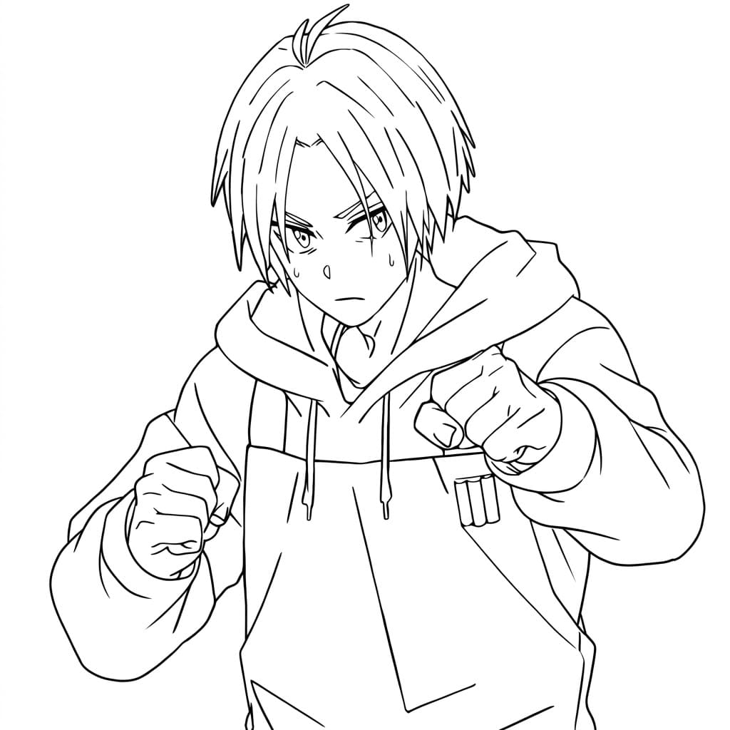 Coloriage Shin Asakura adopte une position défensive