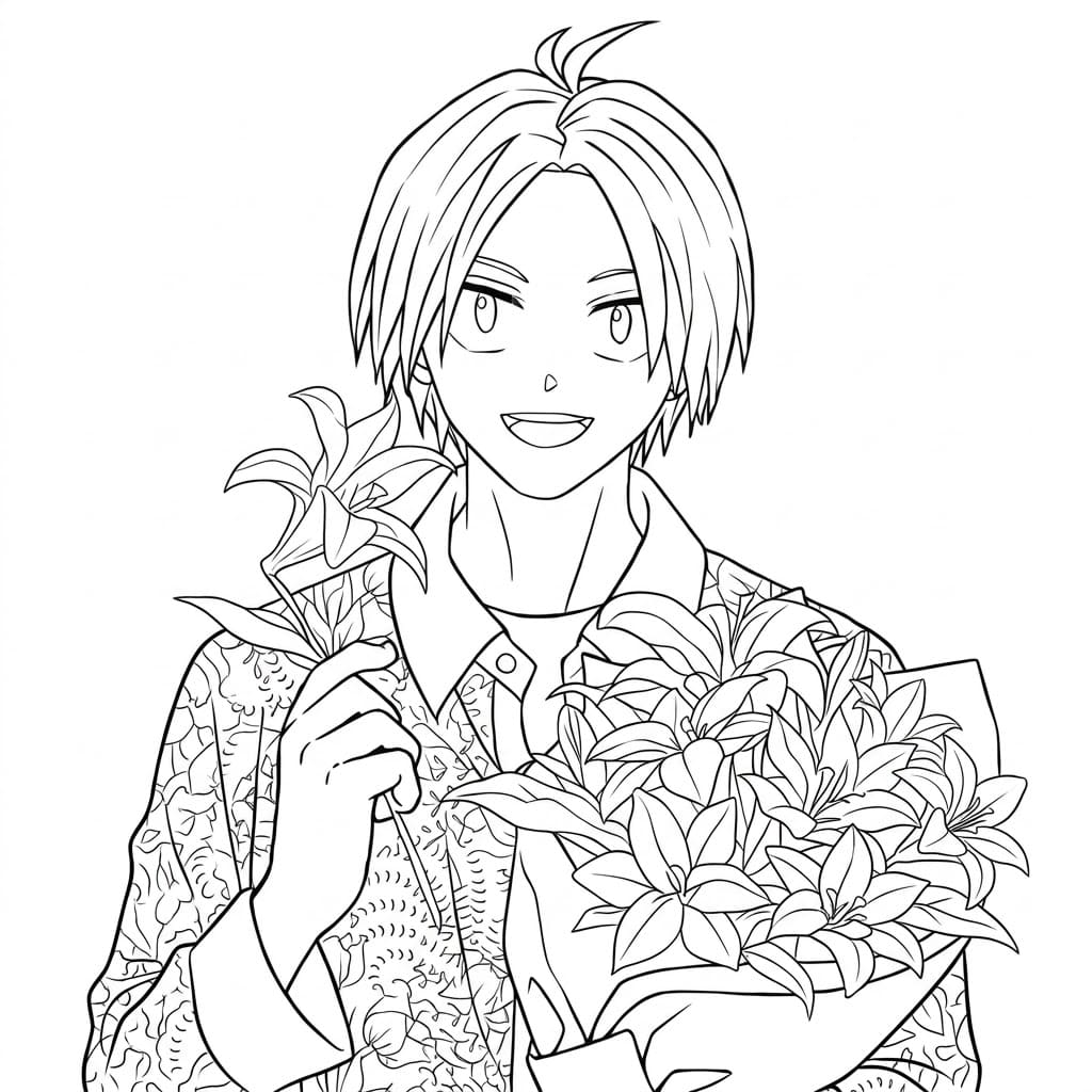 Coloriage Shin Asakura avec une fleur