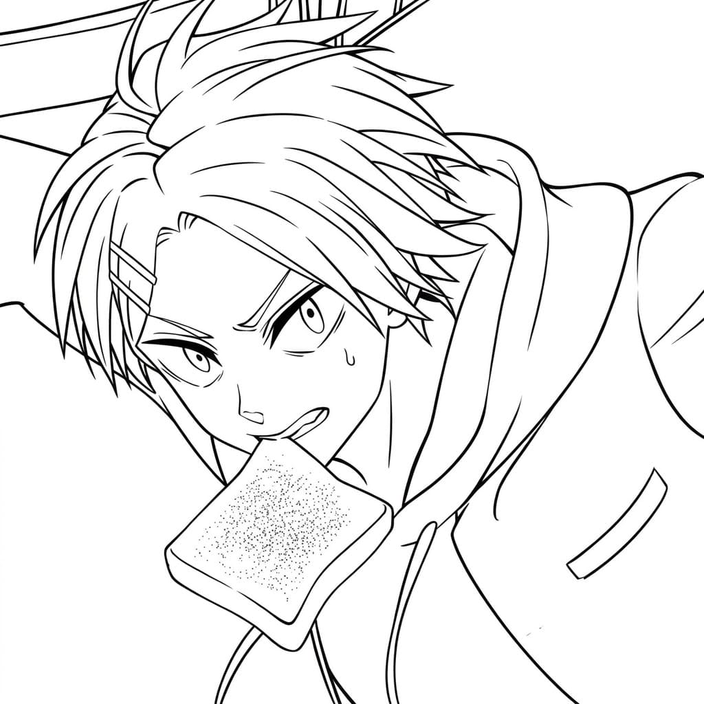 Coloriage Shin Asakura prend une bouchée du pain
