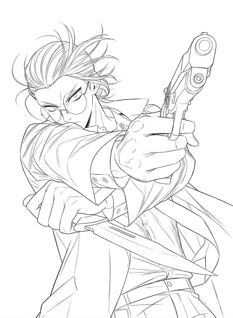 Coloriage Taro Sakamoto Sakamoto avec pistolet