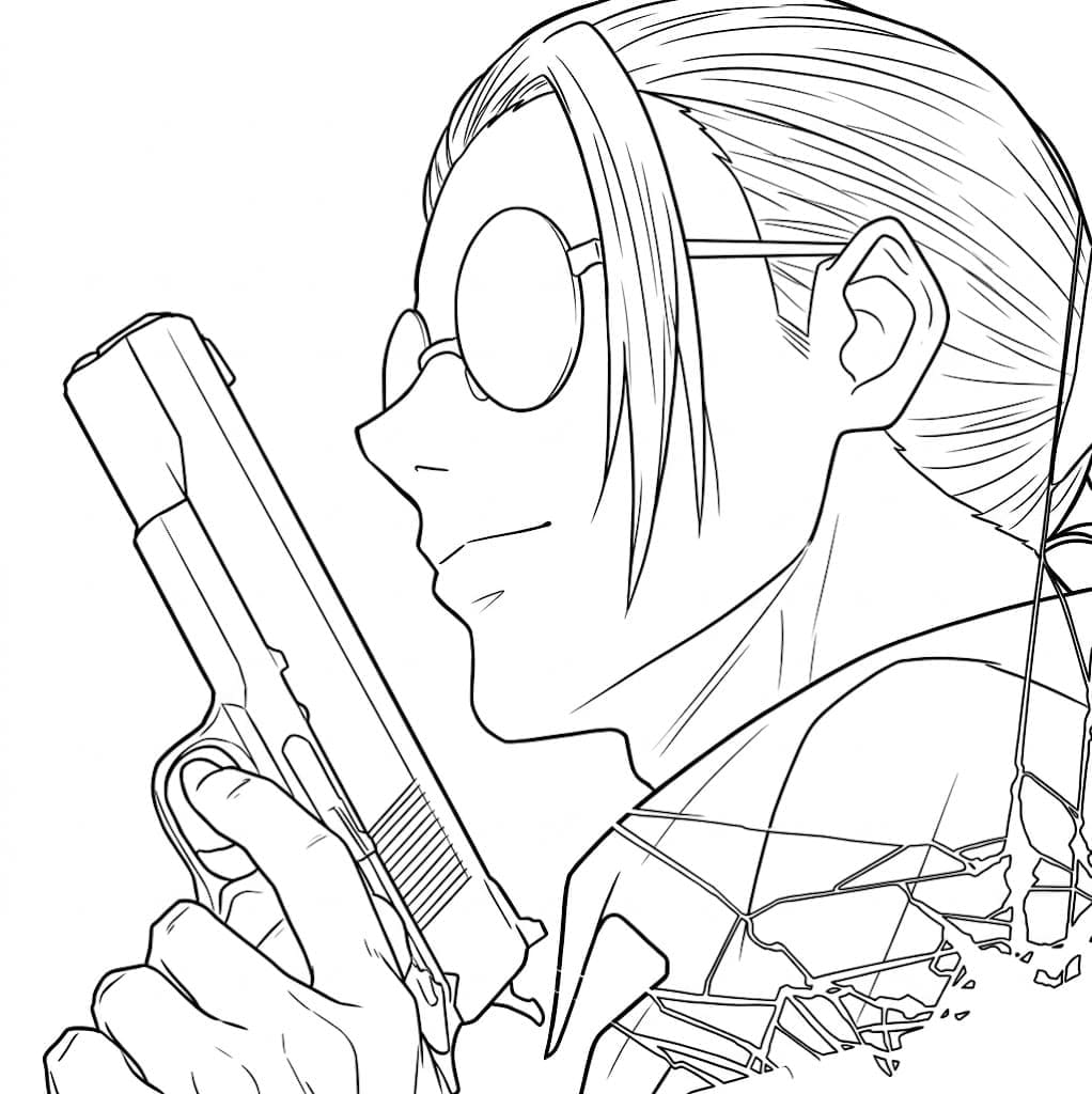 Coloriage Taro Sakamoto tenant pistolet