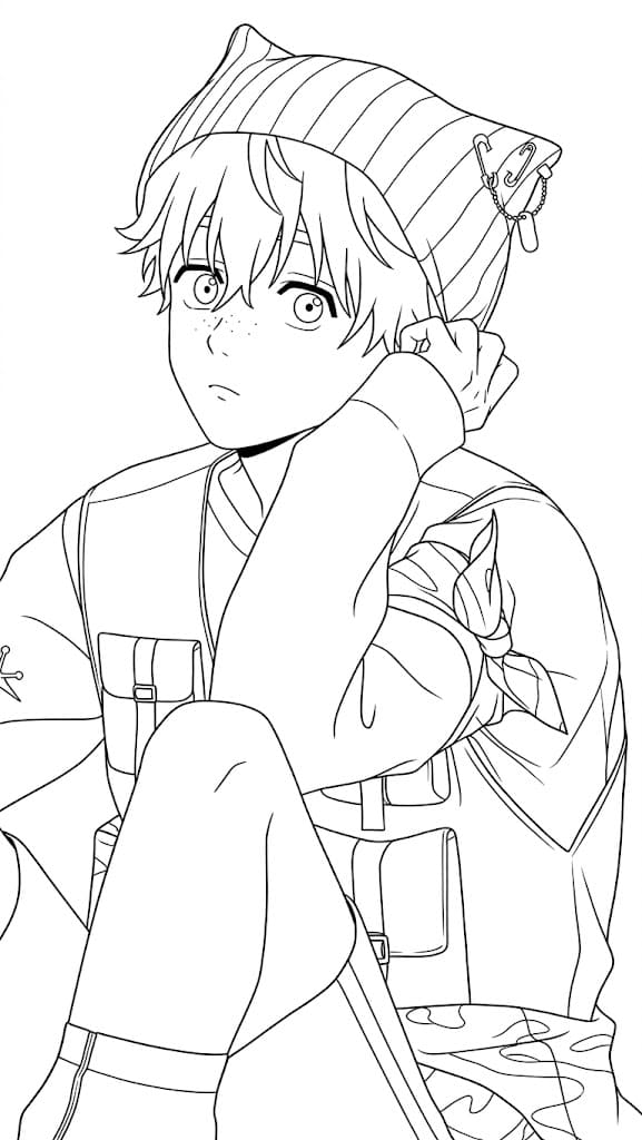 Coloriage Akihiko Nirei assis