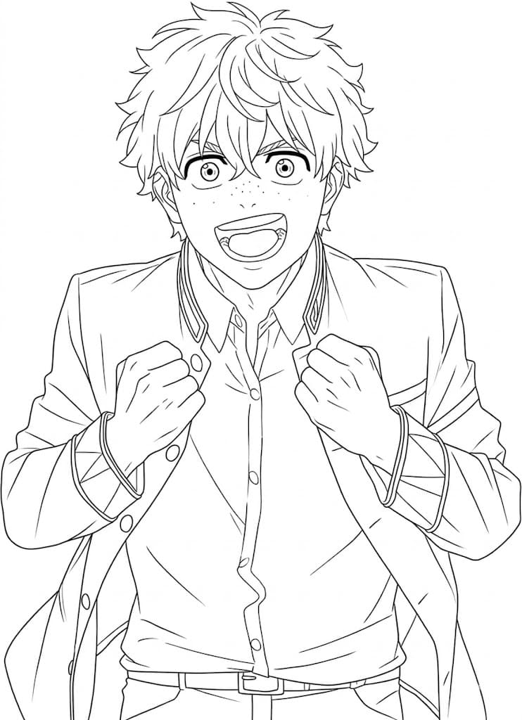 Coloriage Akihiko Nirei très heureux