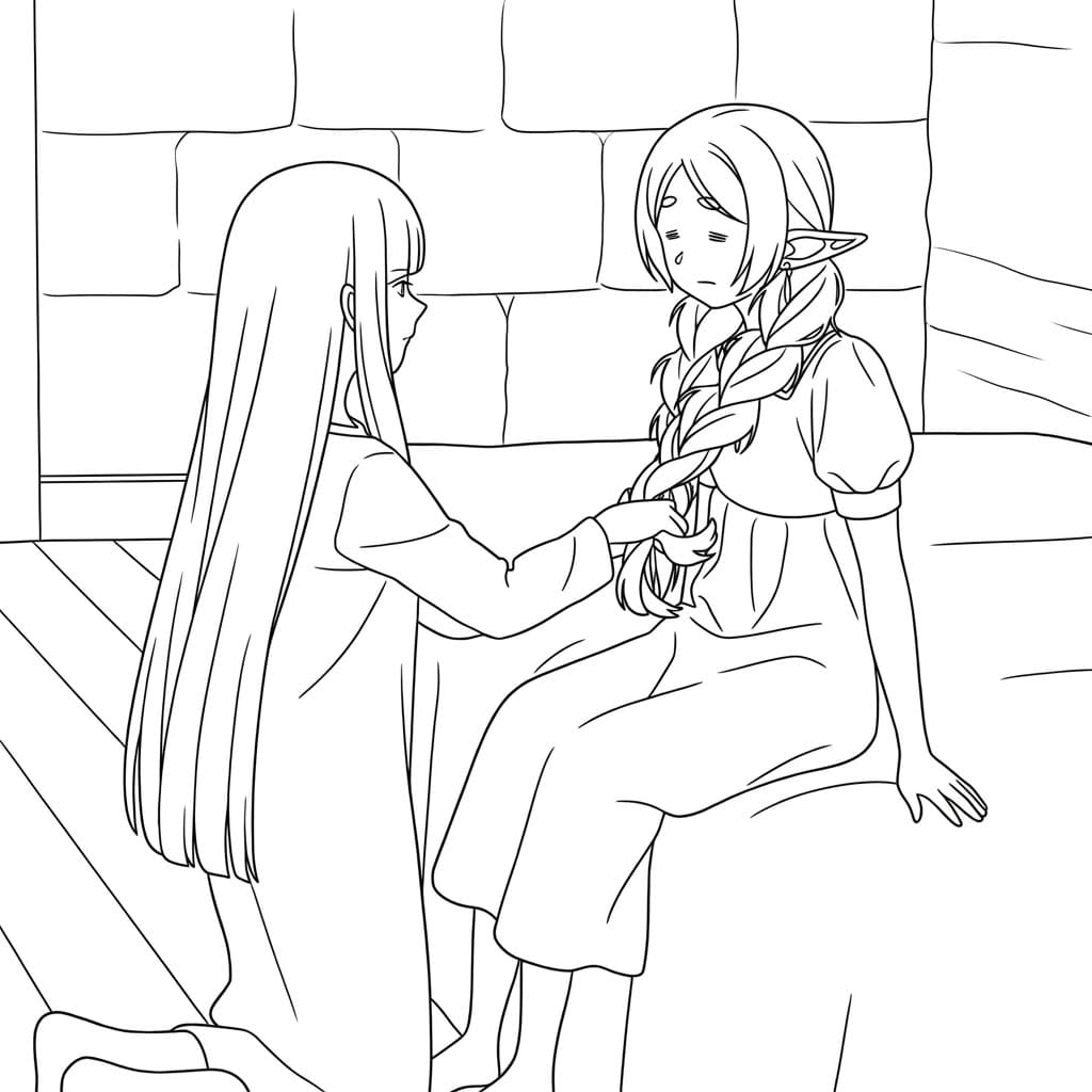 Coloriage Fern et Frieren est heureux