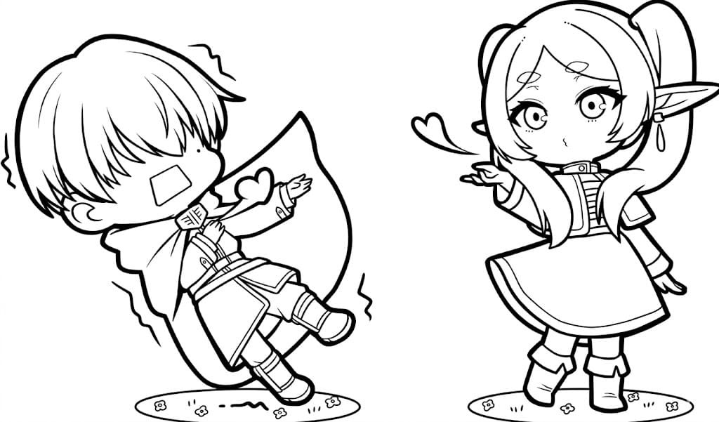 Coloriage Frieren et Himmel Chibi