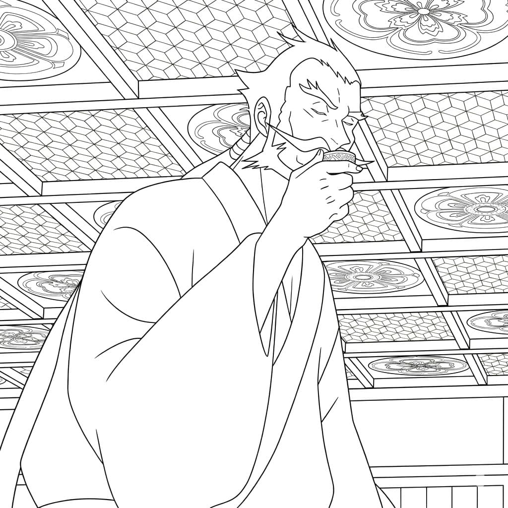Coloriage Gantetsusai Tamiya boire du thé