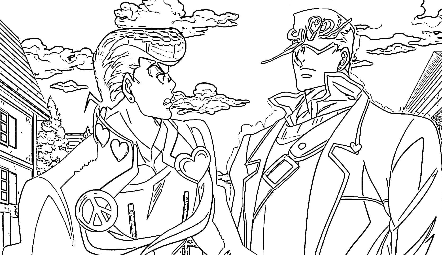 Coloriage Josuke Higashikata et Kujo Jotaro