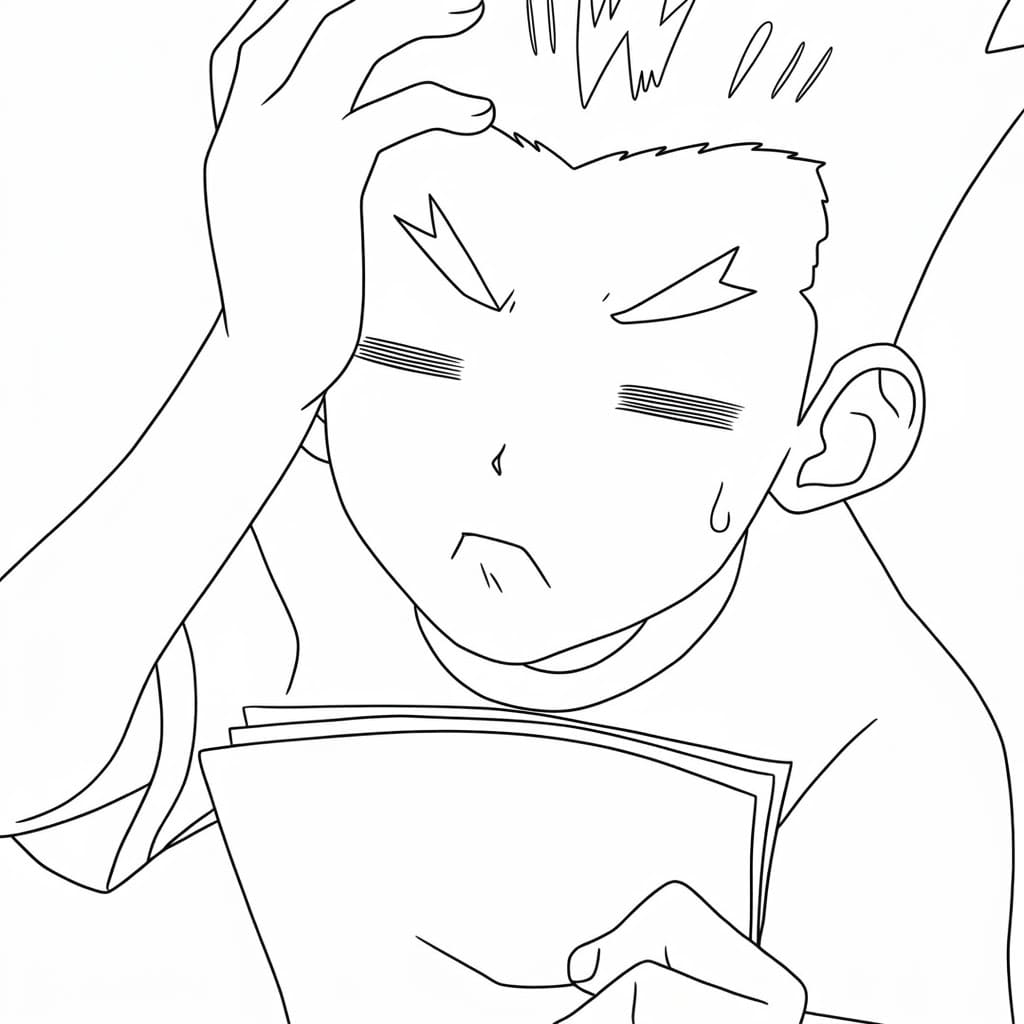 Coloriage Taiju Oki a mal à la tête