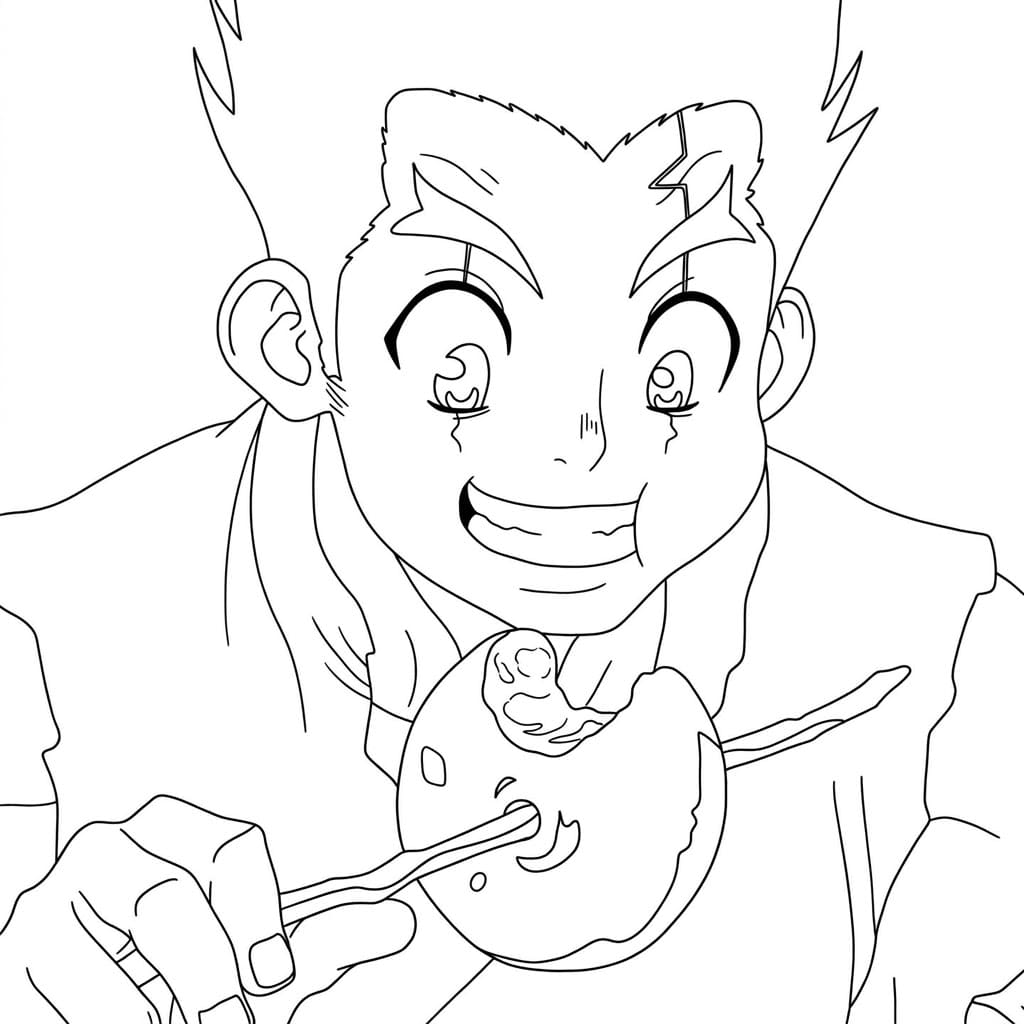 Coloriage Taiju Oki mange du gâteau