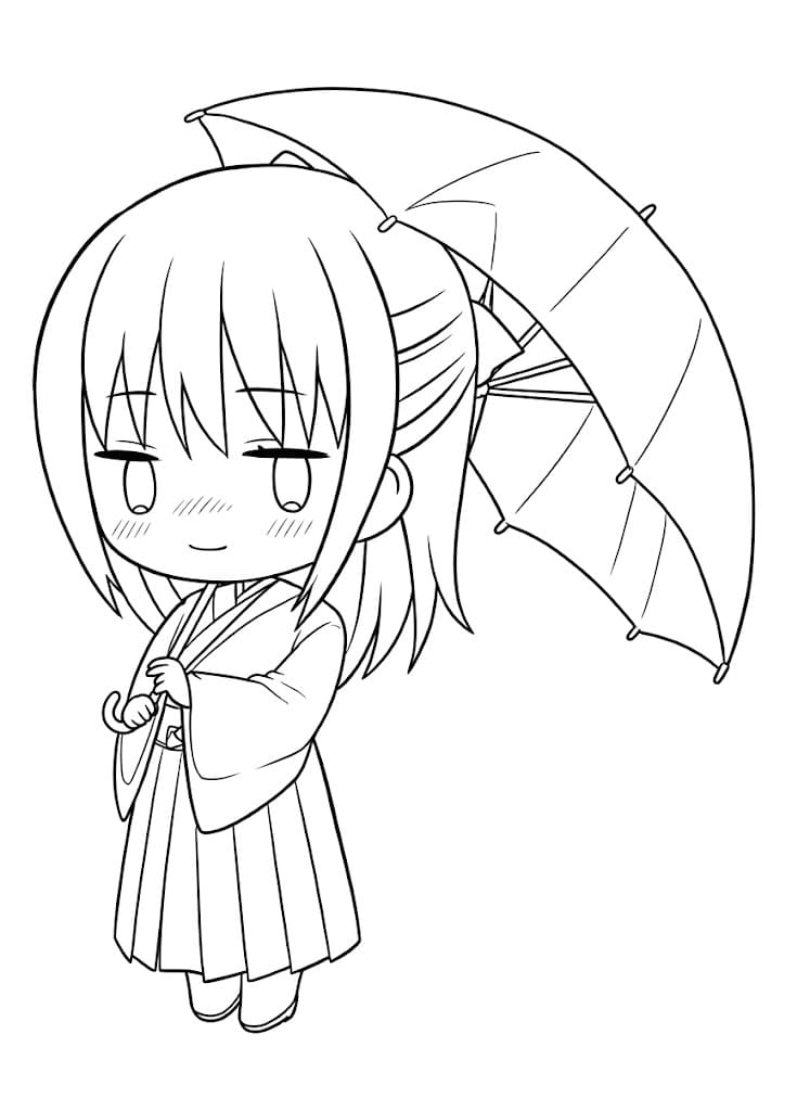 Coloriage Utahime Iori Chibi sous la Pluie