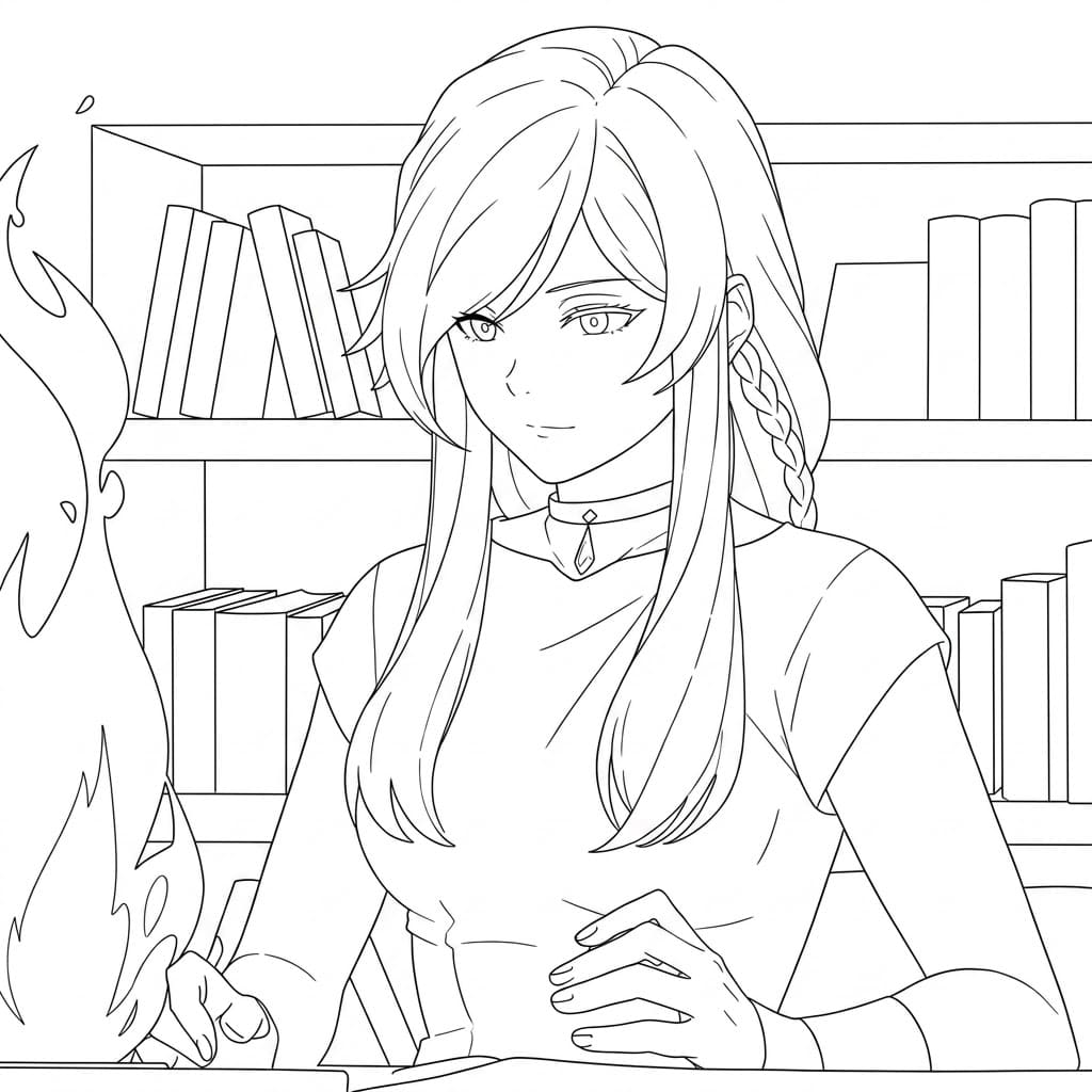 Coloriage Flamme à la Bibliothèque