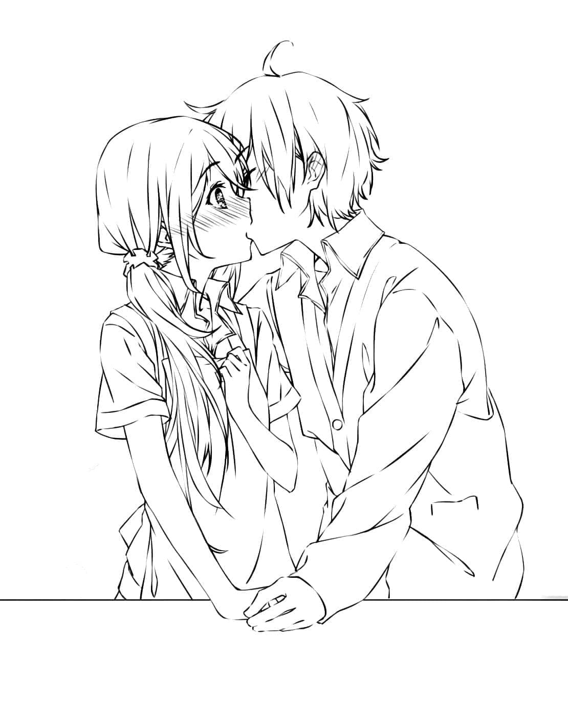 Coloriage Horimiya s'embrasse