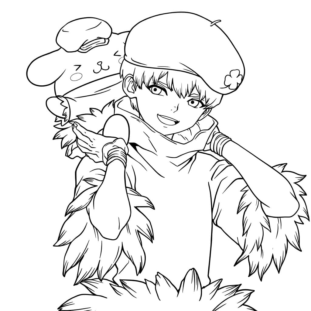 Coloriage Ukyo Saionji très heureux