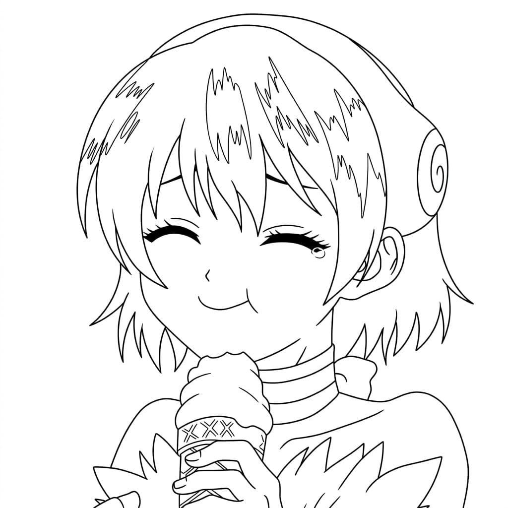 Coloriage Yuzuriha Ogawa manger de la glace