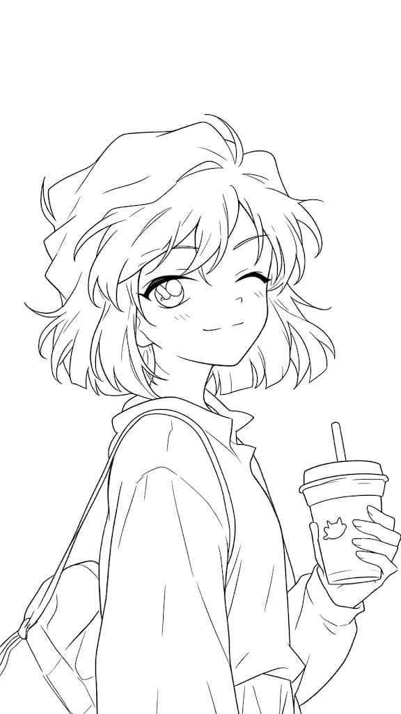 Coloriage Ai Haibara boire du café