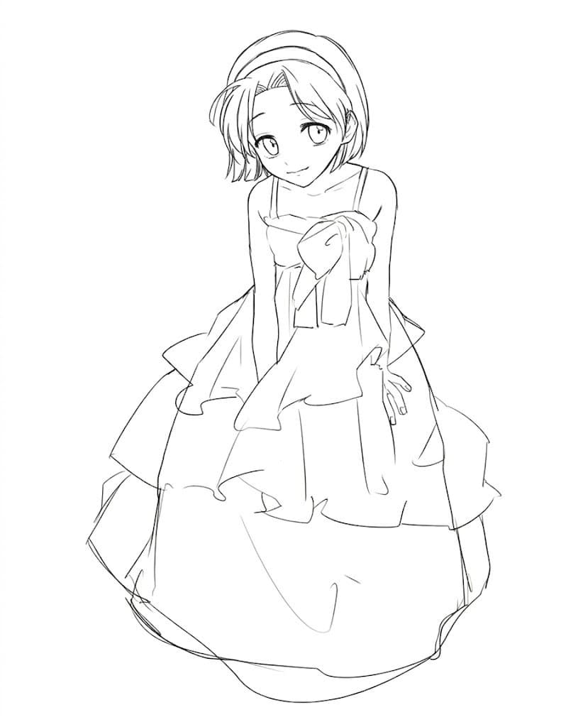 Coloriage Ayumi Yoshida robe de princesse