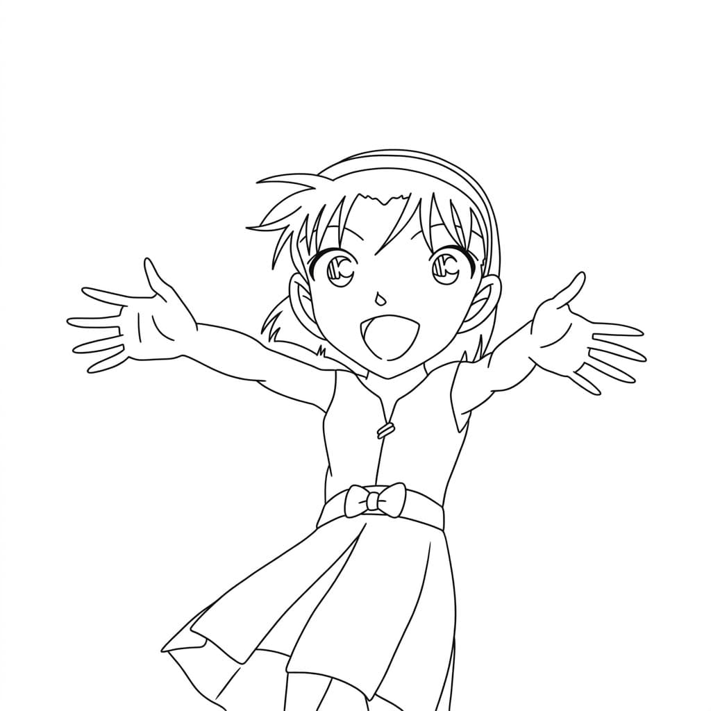 Coloriage Ayumi Yoshida très heureux