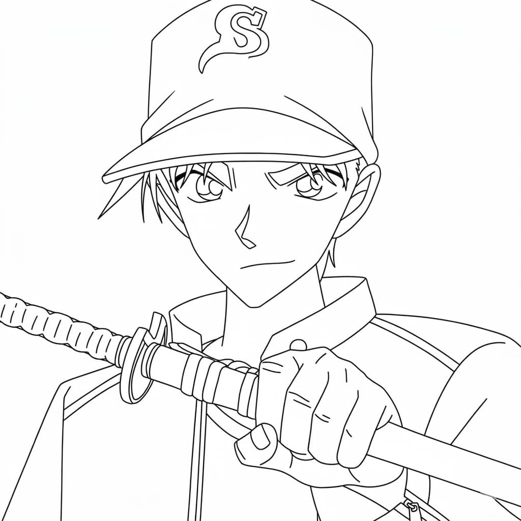 Coloriage Heiji Hattori avec une épée