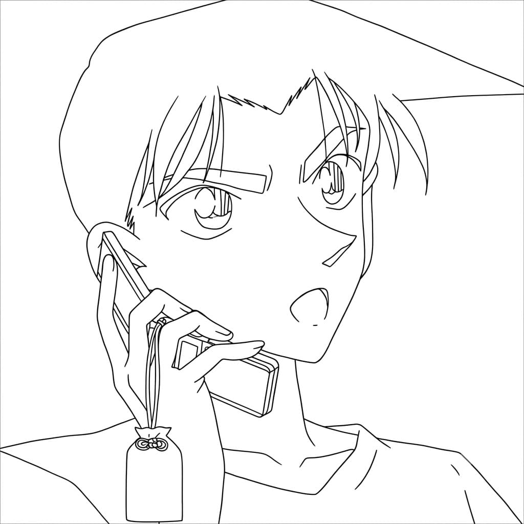 Coloriage Heiji Hattori écoute au téléphone