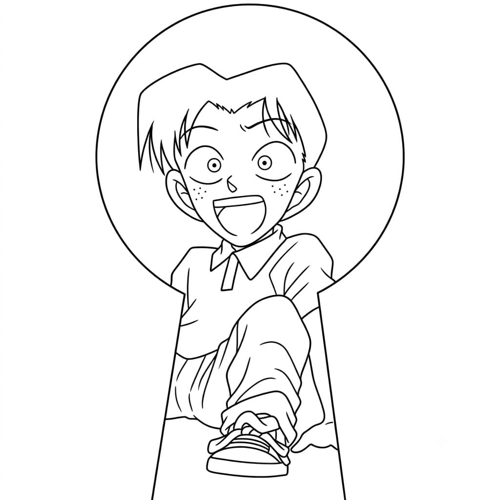 Coloriage Mitsuhiko Tsuburaya avait peur