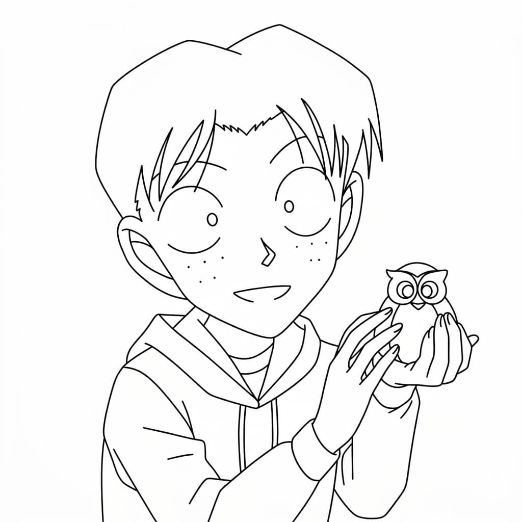 Coloriage Mitsuhiko Tsuburaya est heureuse