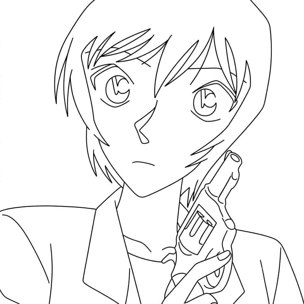 Coloriage Miwako Sato avec un pistolet
