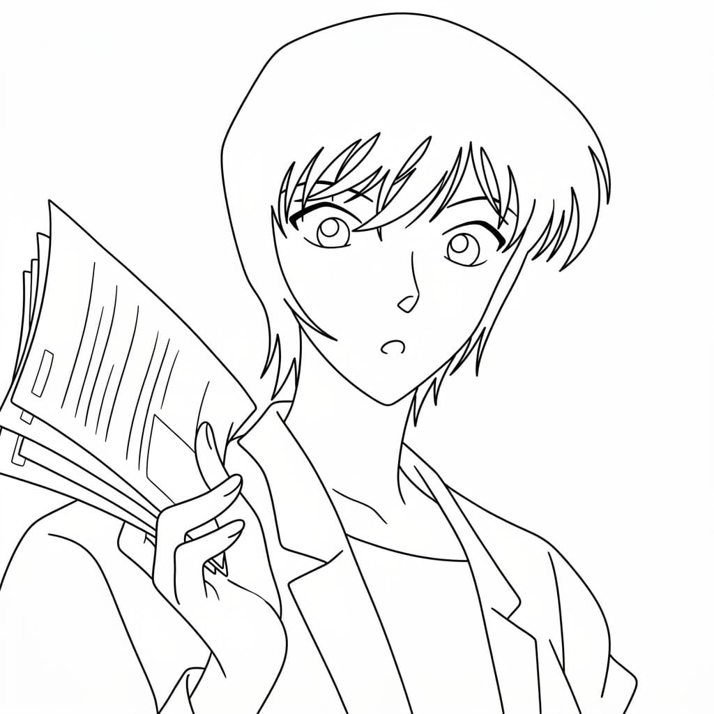 Coloriage Miwako Sato tenant un journal
