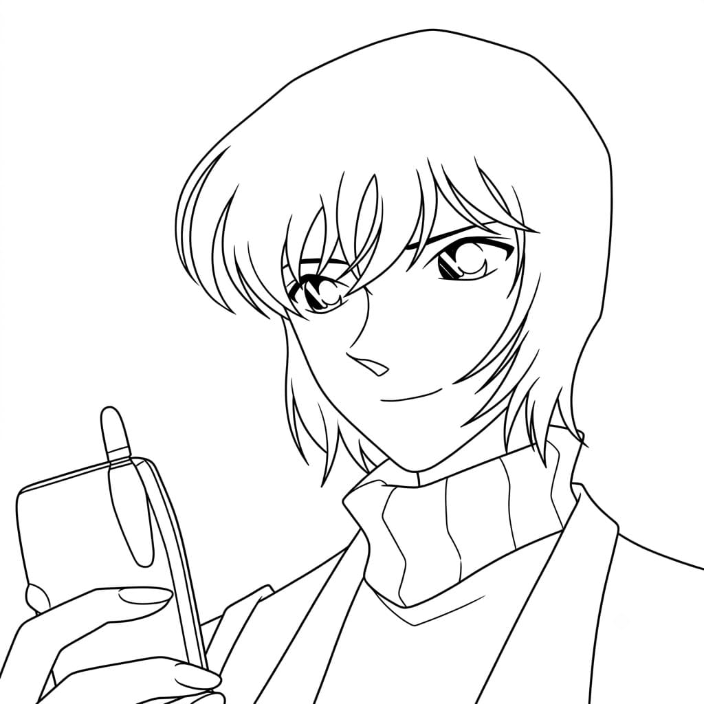 Coloriage Miwako Sato tient un téléphone