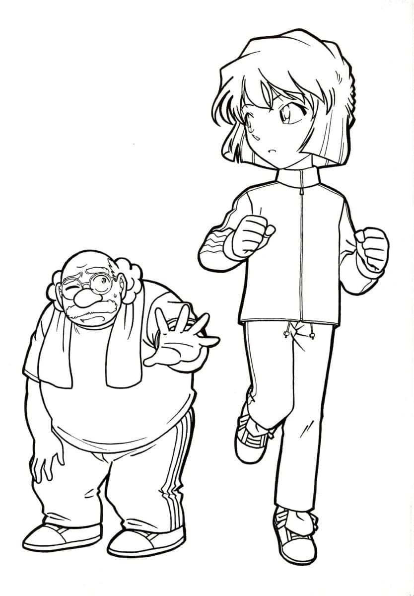 Coloriage Professeur Agasa et Ai Haibara