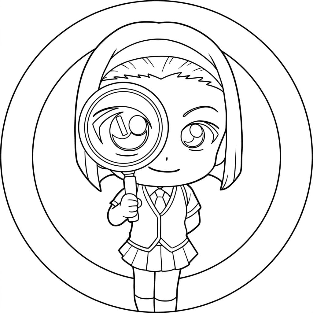 Coloriage Sonoko Suzuki avec une loupe
