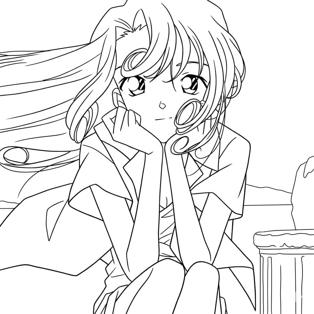 Coloriage Yukiko Kudo profite de la brise